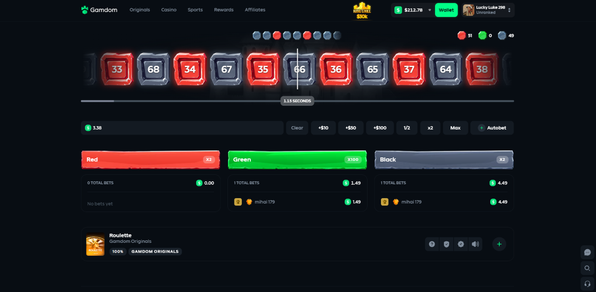 Gamdom Roulette - 0% House Edge, 100% RTP